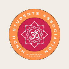 Logo of the Hindu Student Association. Cirlce with orange and red text with an om symbol