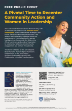 Dark background in the top half of the poster with a picture of the speaker and text about the event. The light lower half has event location/date/time details and registration code as well as a blurb about the speaker.