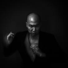 black and white image of the artist