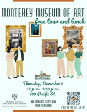 Illustration of framed artworks on a Museum wall and people admiring them.