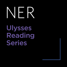 Black square graphic with "NER" in white letters in the top left corner and "Ulysses Reading Series" underneath in large, sans serif purple letters. There's a blue accent lines in the bottom right corner that resemble a right angle.