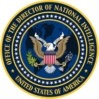 The words, Office of the Director of National Intelligence, circling an image of an eagle holding leaves and arrows in its talons