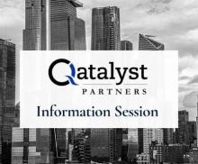 qatalyst partners information session text overlaying new york city scape