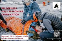 Registration is now available for a Wilderness First Responder Certification course running on the Middlebury Campus over Feb Break