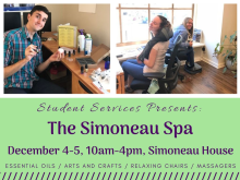 Pictures of student enjoying aromatherapy oils, and massagers