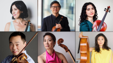 collage image of the artists holding their instruments