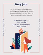 Grey background with an orange border and blue and black text describing the even time and date.