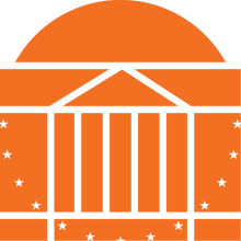 orange and white domed building UVA logo