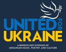 Text "United for Ukraine" on a dark blue background
