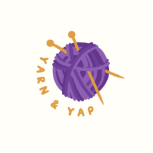 An image of a ball of yarn and knitting needles with "Yarn & Yap" written underneath.