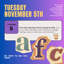 Letters A, F, and C on a flyer next to a boba tea cup.