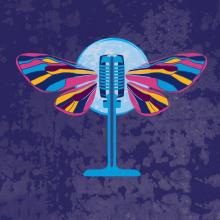 Moth wings on an old-style microphone