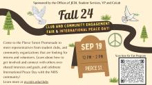 Come to the Pierce Street Promenade to meet representatives from student clubs, and community organizations that are looking for interns and volunteers. Learn about how to get involved and connect with others over shared interests and goals, and celebrate International Peace Day with the MIIS community.