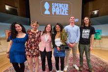 Spencer Prize 2025 Finalists (left to right): Yasmina Errahioui, Lily Jensen, Stephanie Snyder, 
Ranyely Gil Rojas, Reed Hyde, Matt Stevenson. Photo by Todd Balfour.