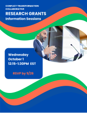 brightly colored event poster with text and photo of a man at a podium