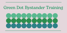"Green Dot Bystander Training" in green text with a series of green and blue dots below it.