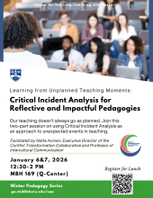 Event details poster with professor teaching class