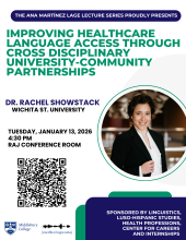 Poster presenting lecture given by Dr. Rachel Showstack.  
Date:  1.13.26
Time:  4:30 p.m.
Location:  Robert A Jones House Conference Room