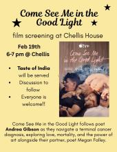 A yellow poster advertising Come See Me in the Good Light