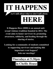 A black and white poster advertising weekly meetings for IHH.