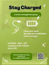 Charging cord, battery icon, QR code and text on a green background.