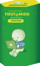 Image of a figure typing with First@Midd MiddSki and panther written above it.