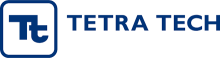 rectangle logo blue lettering Tt in a square outline on left and "TETRA TECH" spelled out on the right