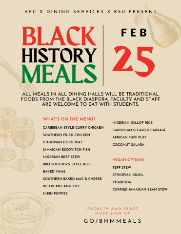 Menu for Black history month meal