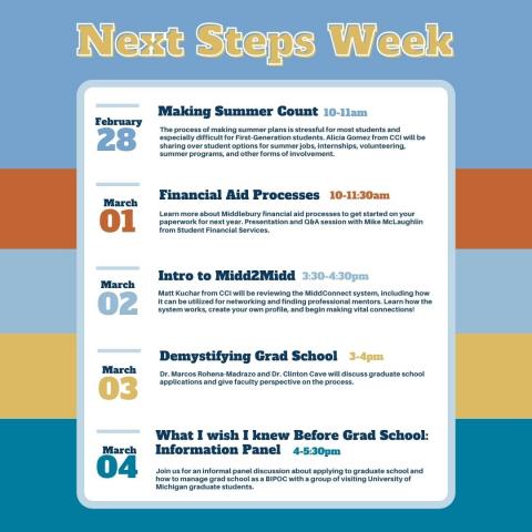 Poster with list of weekly activities