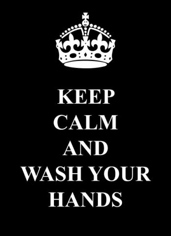 Image of a crown followed by the text "KEEP CALM AND WASH YOUR HANDS".