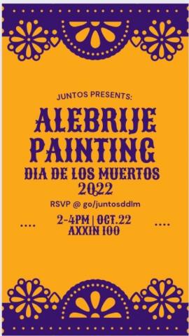 yellow poster with purple writing advertising a painting workshop on October 22nd in Axinn