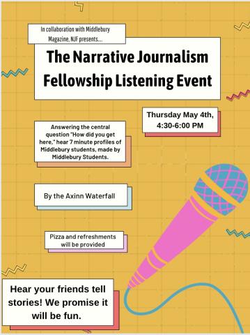 poster for The Narrative Journalism Fellowship Listening Event