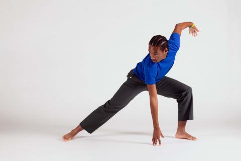 One dancer against a white background