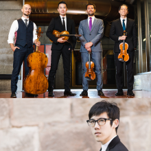 image of Dover Quartet on top and Haochen Zhang on bottom