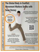 Poster for the residency, with a photo of Sean Dorsey dancing