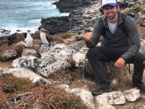 Andres Schrier hanging out with blue footed boobies