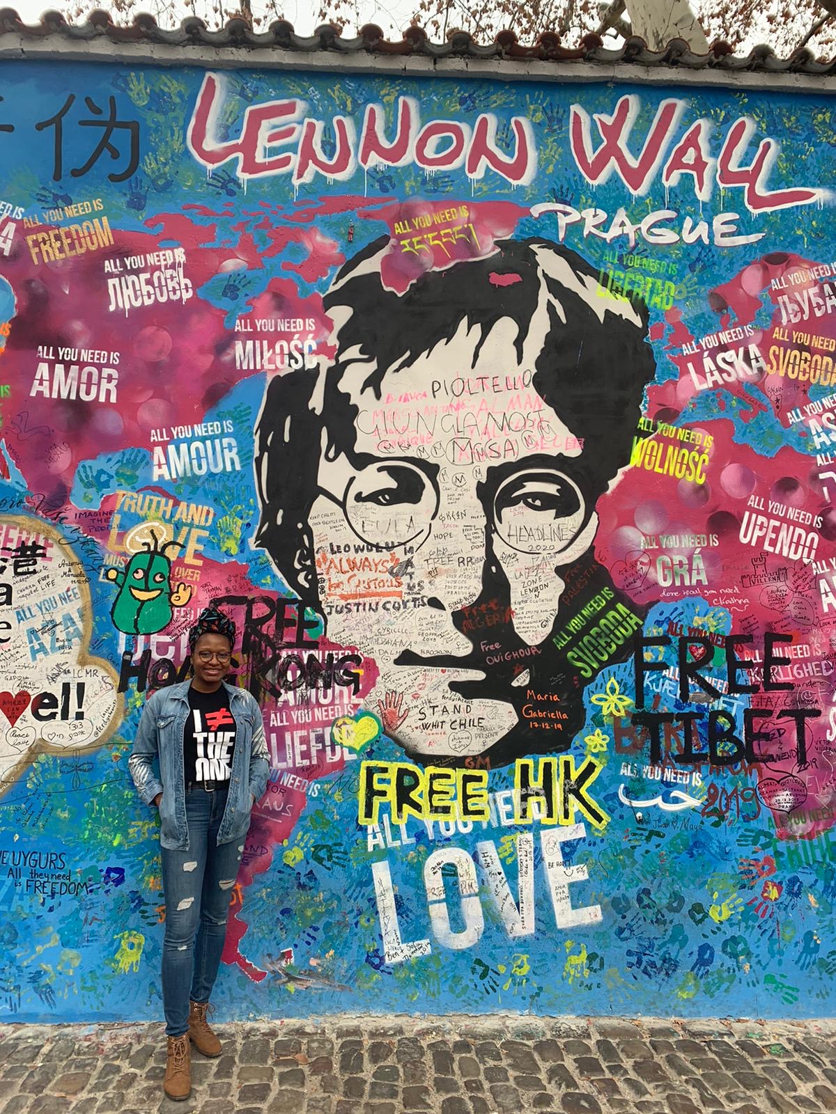 Nuclear Research Reactor Student in Front of Lennon Wall
