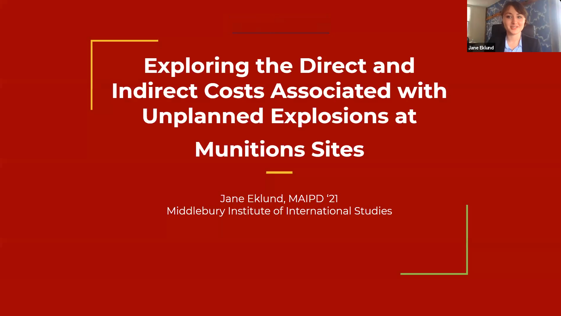 Jane Eklund (IPD/MPA, '21) presents her research