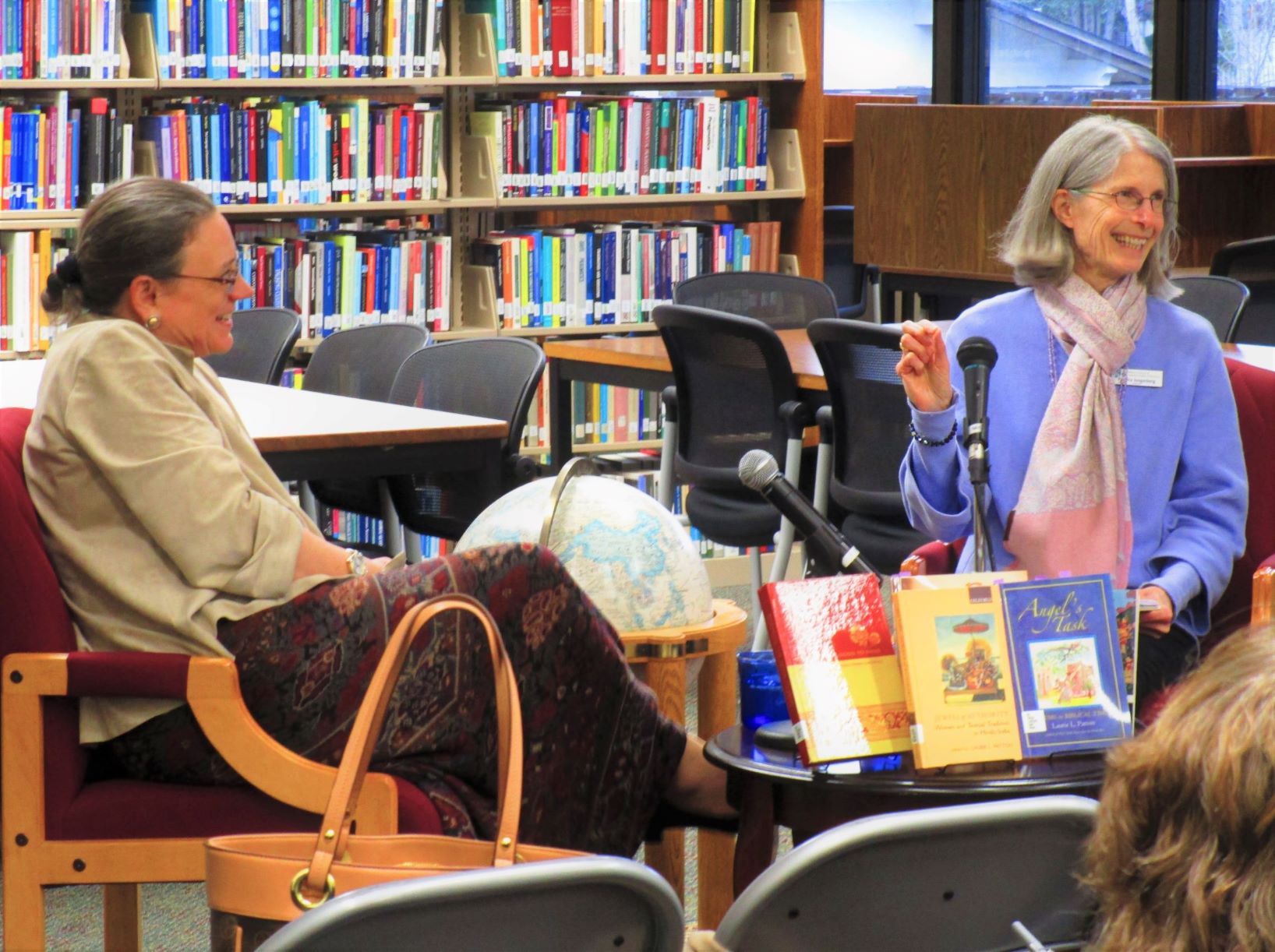 President Laurie Patton and Pamela Jungerberg talking