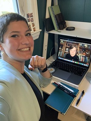 Ellie Jones of EverBlue in North Carolina listening to the opening welcome of Ocean Climate Action Lobby Day.