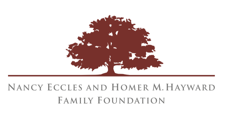 a graphic of a grand oak tree in silohette, maroon on white, logo for the Hayward Family Foundation