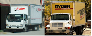 two images of trucks side by side one in white and the other in yellow with the word "Ryder" seen on the truck.