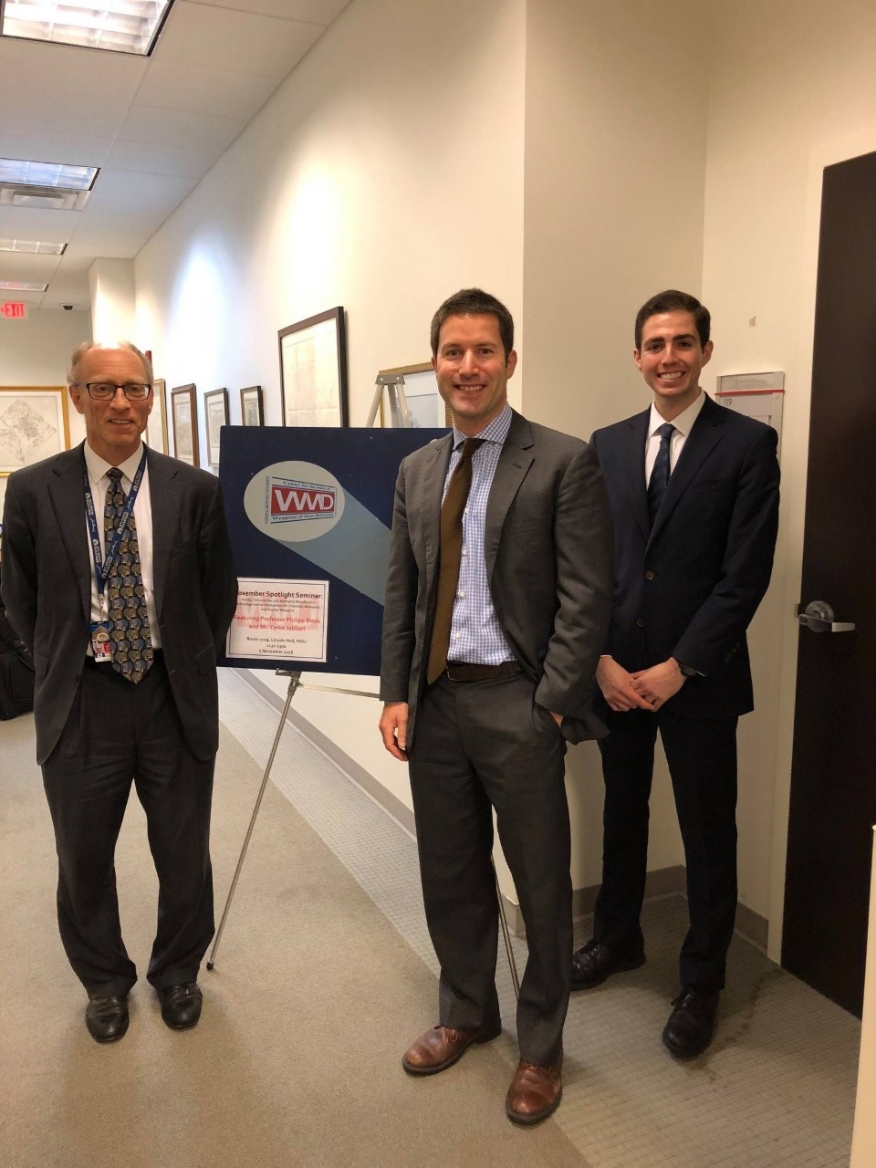 Standing at left: Dr. Gerald Epstein, MA NPTS student Cyrus Jabbari, and Associate Professor Philipp C. Bleek at the Center for the Study of WMD.