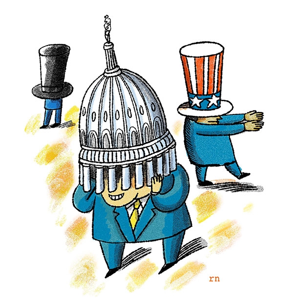 Illustration of person wearing a capital hat
