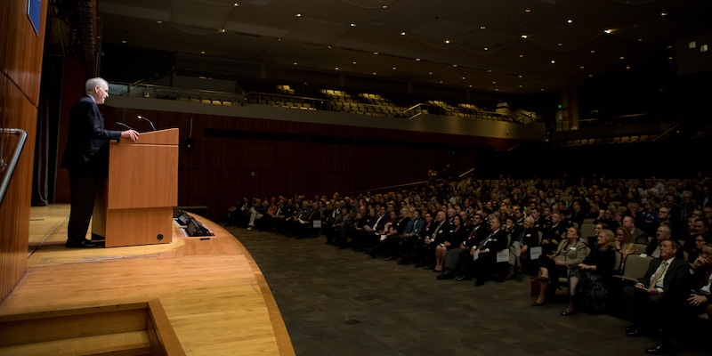 Secretary of the Navy Richard V Spencer speaking to audience on Nov 16