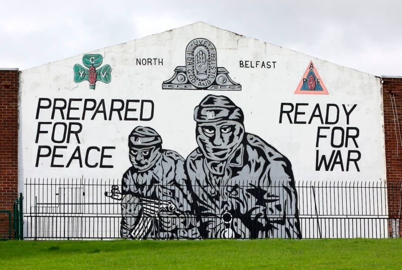 An Ulster Volunteer Force (UVF) mural in North Belfast, Northern Ireland, on Oct. 19, 2019. 
