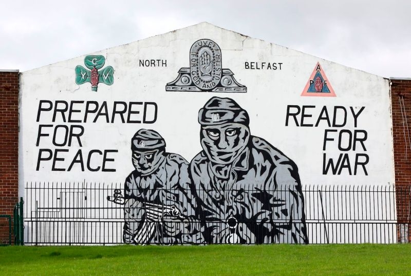 An Ulster Volunteer Force (UVF) mural in North Belfast, Northern Ireland, on Oct. 19, 2019.