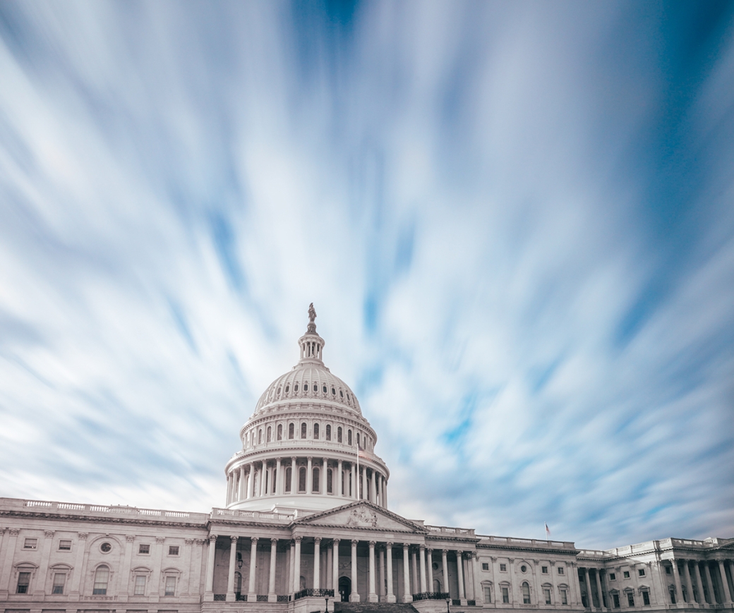 Capitol Hill Washington DC with ocean-like sky above