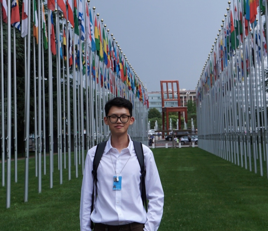 Zihao Yin at the iconic Palais des Nations (Palace of Nations), the United Nations Office in Geneva, Switzerland