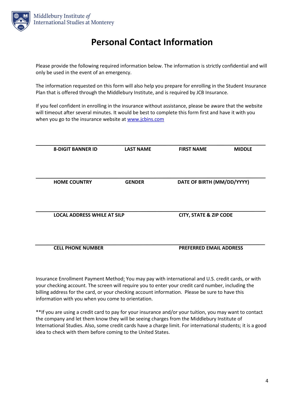 Personal Contact Information